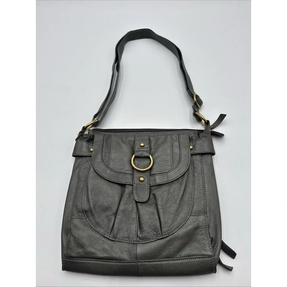 Great American Leather Works Gray Bag Crossbody Multi-Zipper Pocket Adjustable